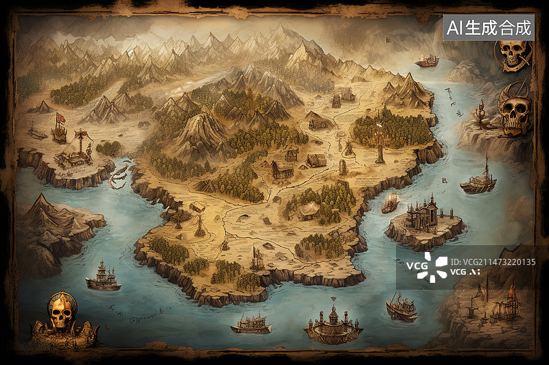 【AI数字艺术】手绘藏宝图图片素材