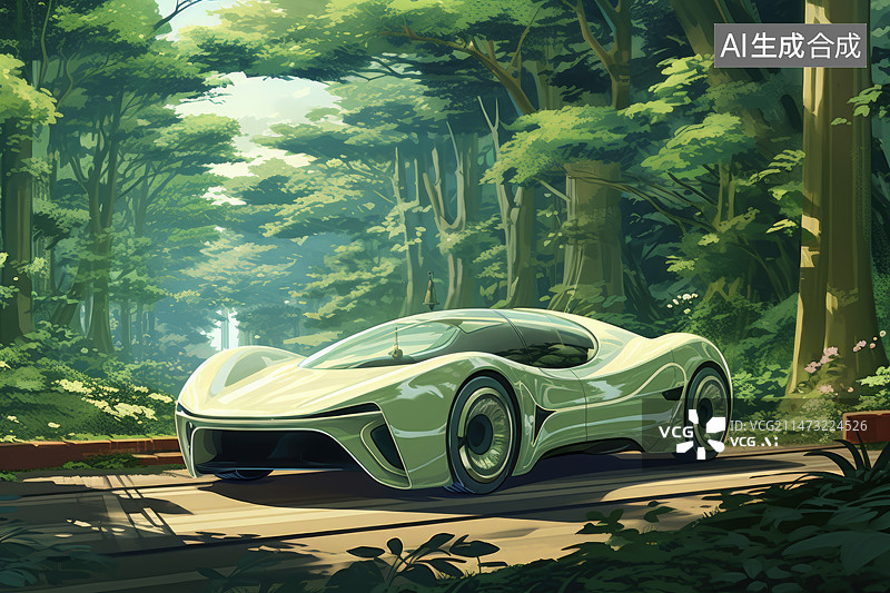 【AI数字艺术】森林中的概念车图片素材