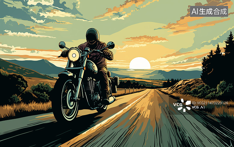【AI数字艺术】一个骑车复古摩托车的骑手图片素材