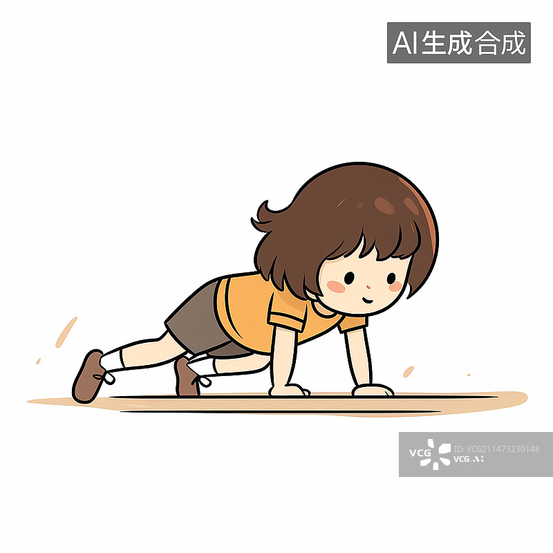 【AI数字艺术】女孩在做平板支撑插画素材，白色背景图片素材