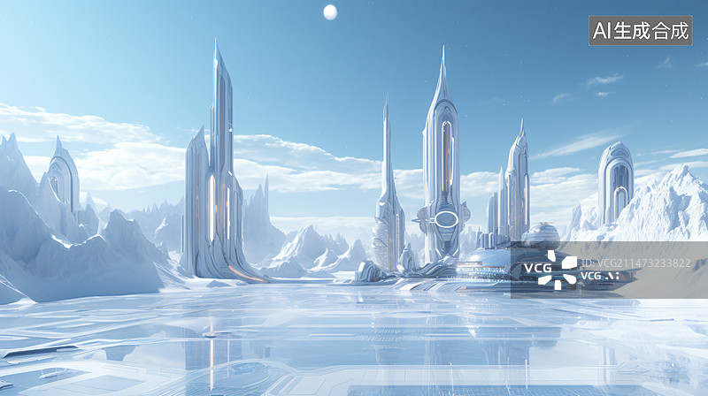 【AI数字艺术】数码白色未来科技景观抽象图形海报背景图片素材