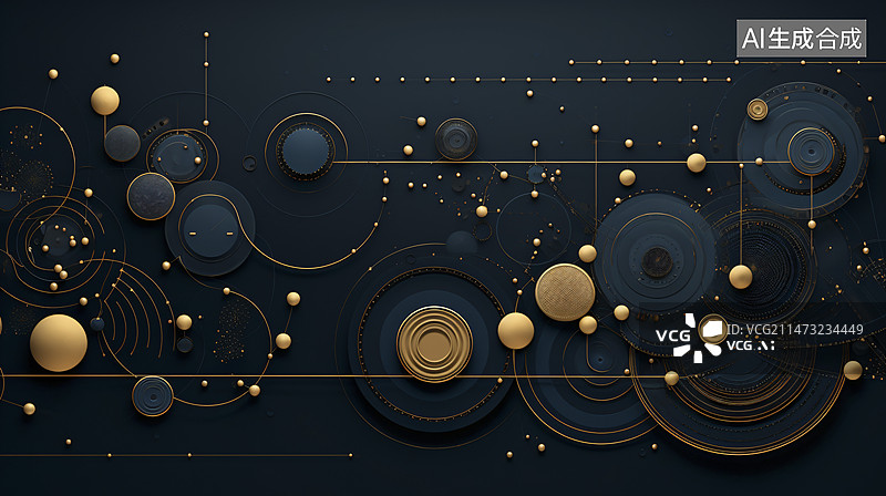 【AI数字艺术】数码金色精致墙壁雕塑装饰几何图形海报背景图片素材