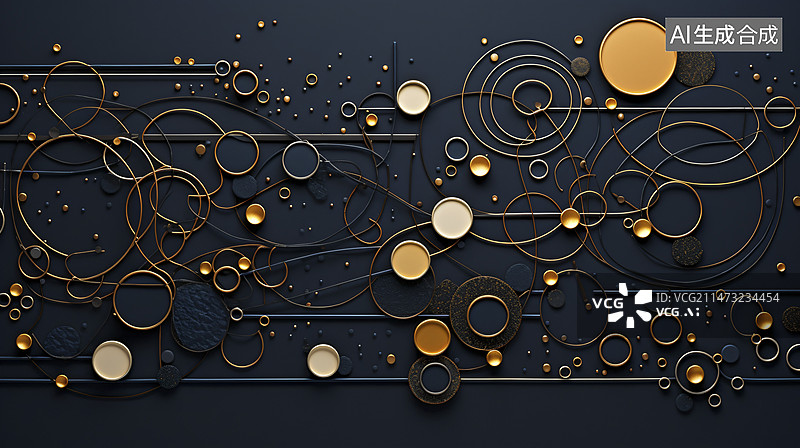 【AI数字艺术】数码金色精致墙壁雕塑装饰几何图形海报背景图片素材
