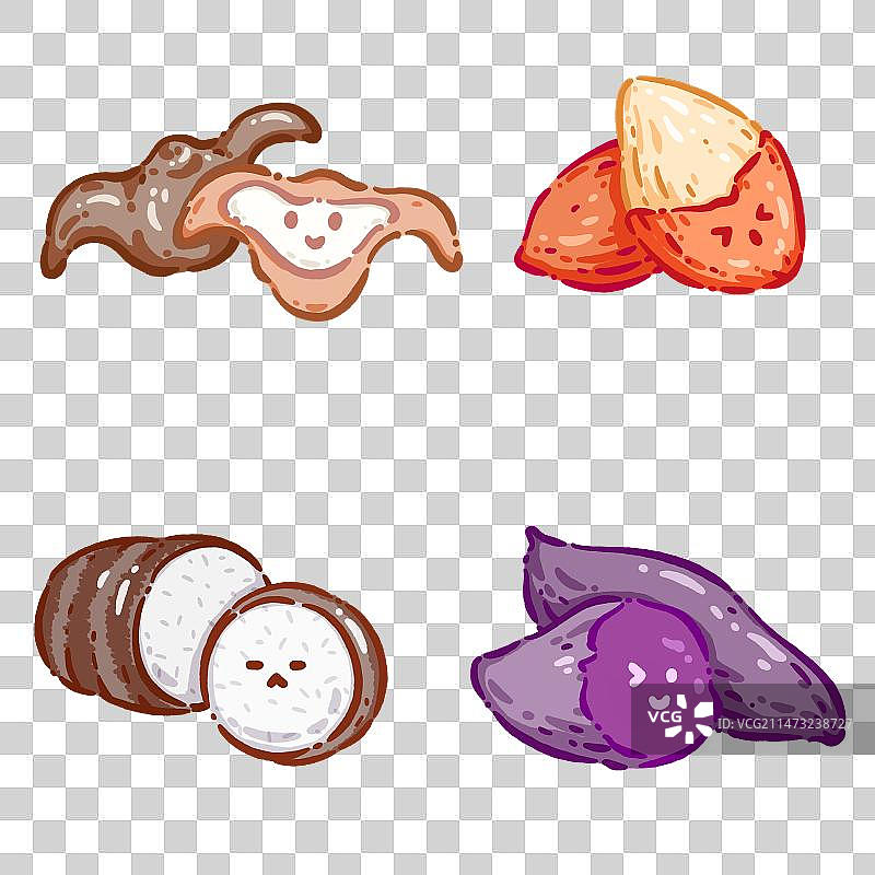 Q版蔬菜——菱角，红薯，芋头，紫薯图片素材