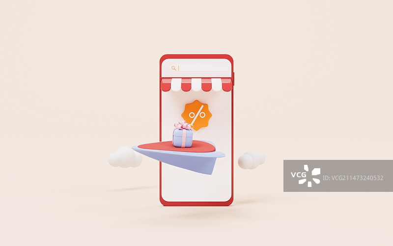 手机与电商促销概念3D渲染图片素材