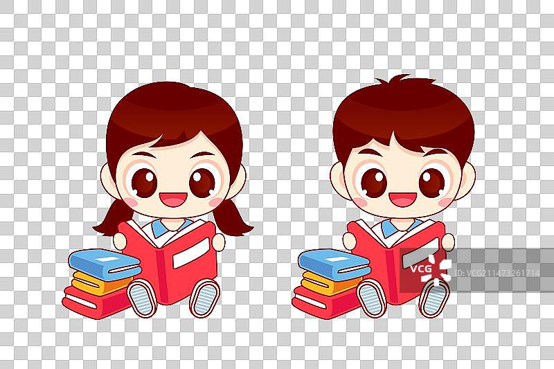 卡通儿童看书学习图片素材