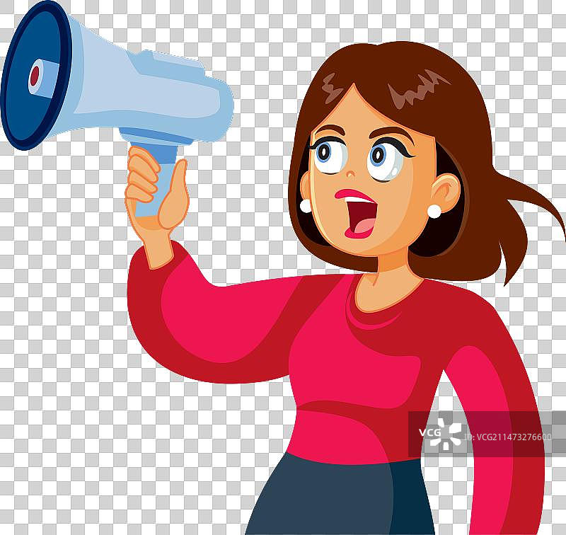 女人拿着喇叭对着玩具说话图片素材