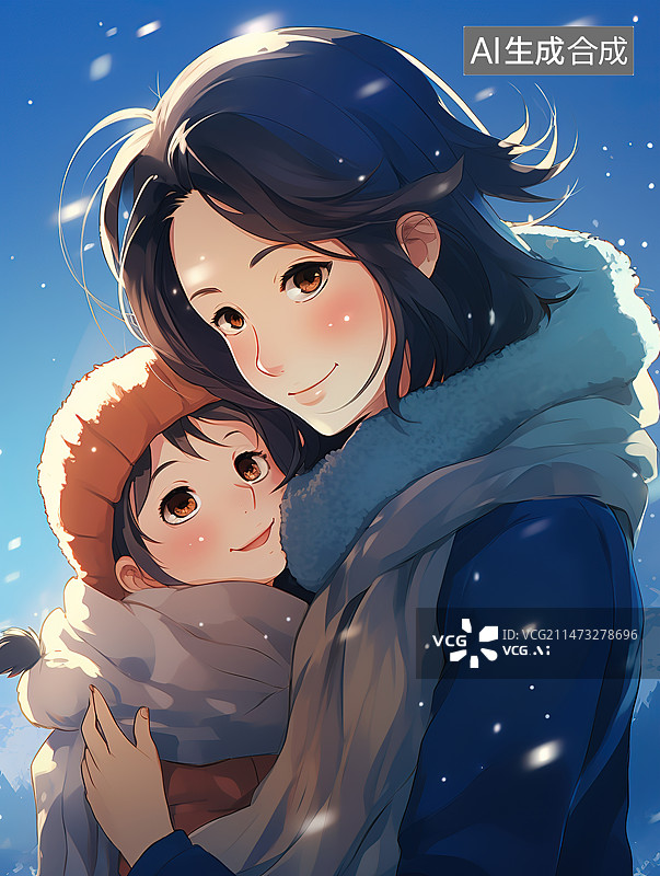 【AI数字艺术】母亲和儿子在户外的特写镜头图片素材