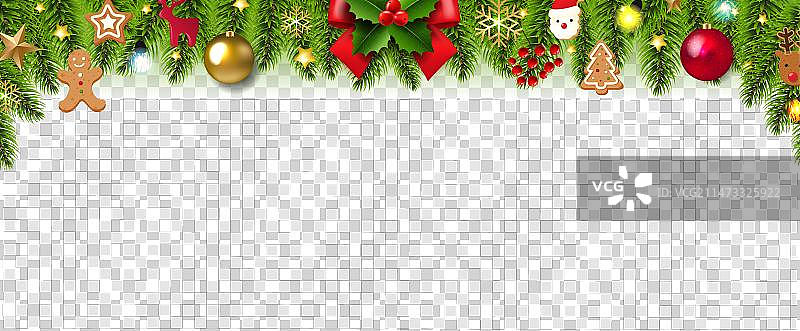 圣诞节花环与红色和金色圣诞装饰图片素材