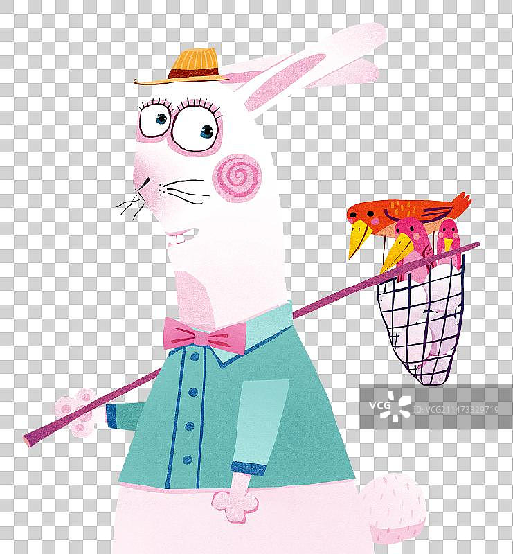 png免抠元素 背着捕鱼网的兔子图片素材