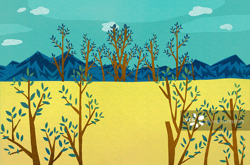 唯美扁平化背景唯美风景插画  沙漠里的绿洲图片素材