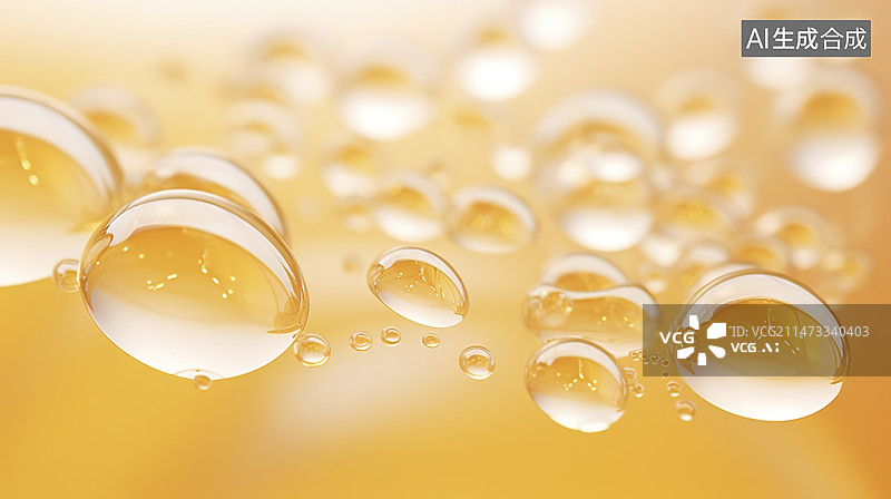 【AI数字艺术】黄色的背景下水滴油质细胞特写图片素材