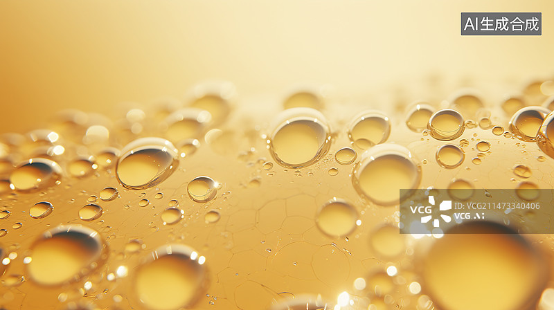 【AI数字艺术】黄色的背景下水滴油质细胞特写图片素材