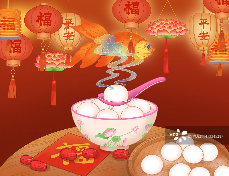 元宵节花灯汤圆图片素材
