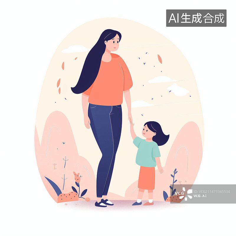 【AI数字艺术】母亲和孩子插画图片素材