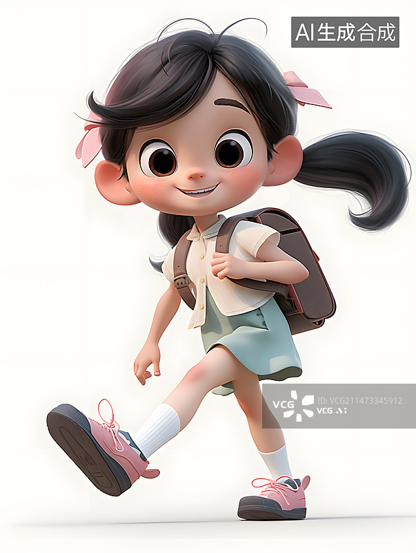 【AI数字艺术】一个孩子背着书包上学三维模型图片素材