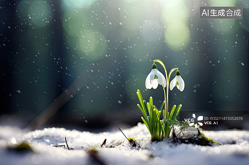 【AI数字艺术】雪地中的百色小花图片素材