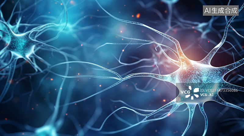 【AI数字艺术】神经元脑神经神经系统痛觉神经插画素材，医疗科技概念插图图片素材