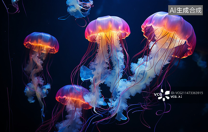 【AI数字艺术】海底发光的水母图片素材