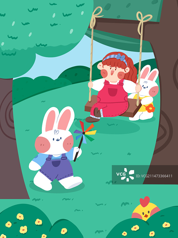 春日的快乐—荡秋千图片素材