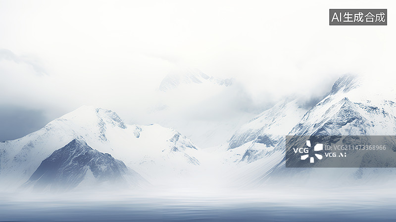 【AI数字艺术】水彩风格暴风雪中的雪山插画背景图图片素材