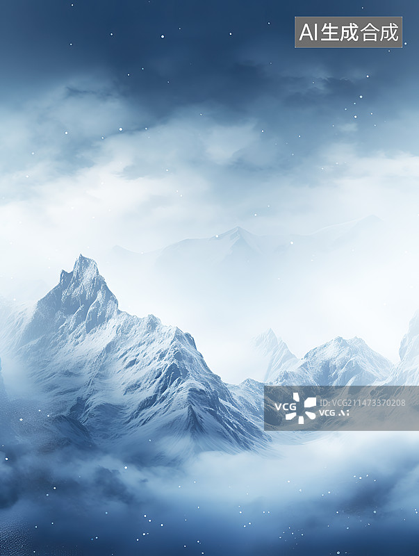 【AI数字艺术】水彩风格暴风雪中的雪山插画背景图图片素材
