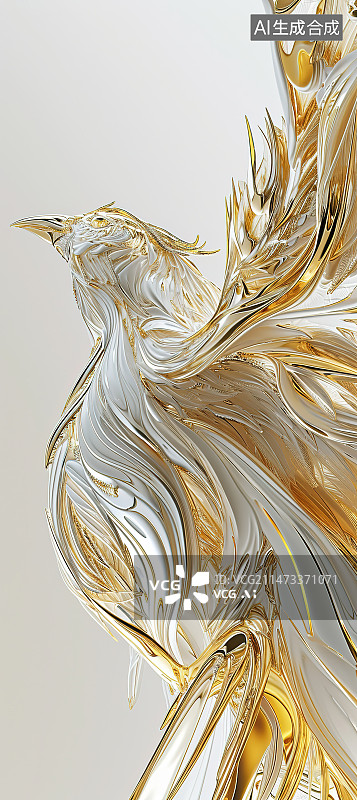 【AI数字艺术】白色背景下的金色羽毛的特写镜头图片素材