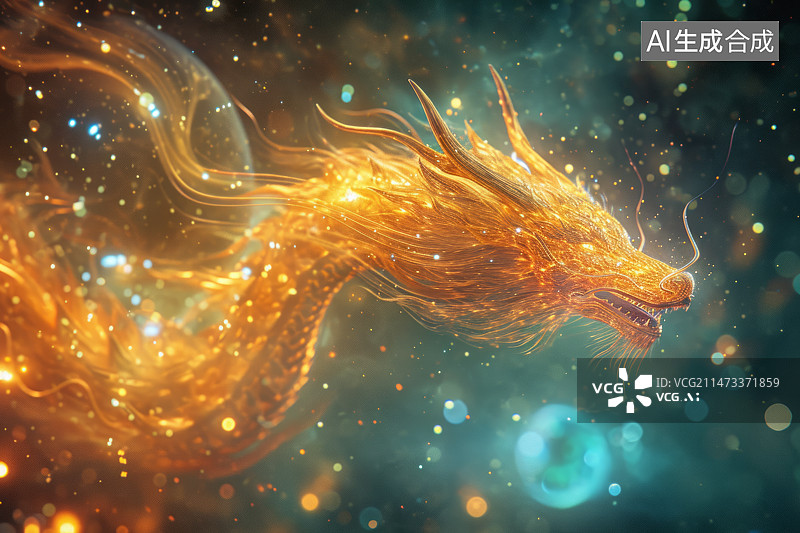 【AI数字艺术】金色光线组成的中国龙.图片素材