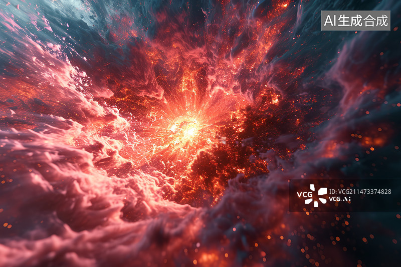 【AI数字艺术】宇宙红色星云中的大爆炸图片素材