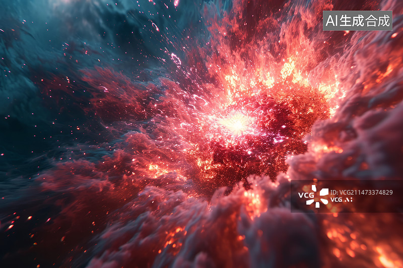 【AI数字艺术】宇宙红色星云中的大爆炸图片素材