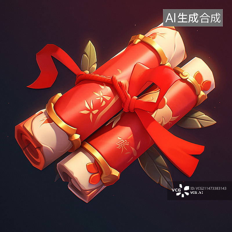 【AI数字艺术】红色背景下的传统新年装饰元素图片素材