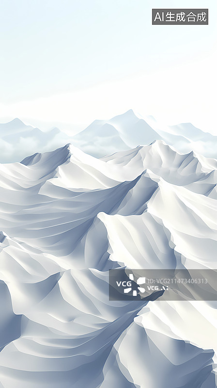 【AI数字艺术】数码极简白色山脉立体抽象图形海报背景图片素材