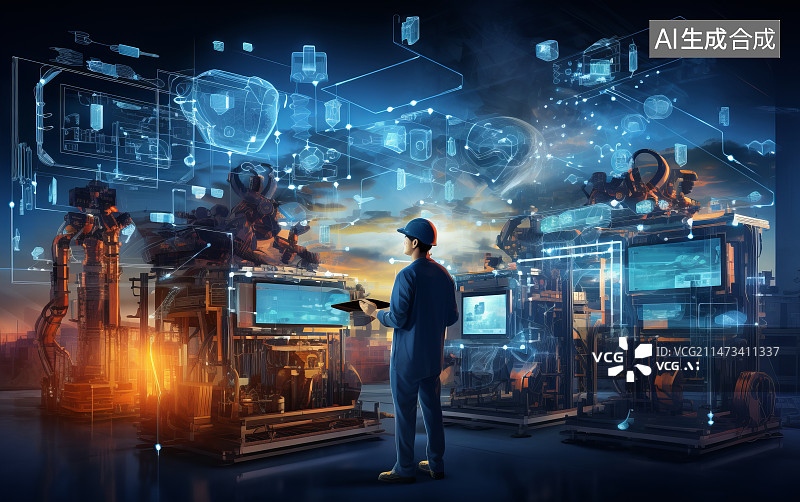 【AI数字艺术】工业4.0概念场景图片素材