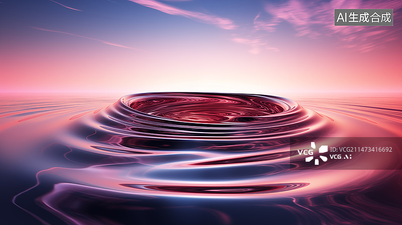 【AI数字艺术】日落时橙色天空的特写镜头，水面发光背景，背景图片素材