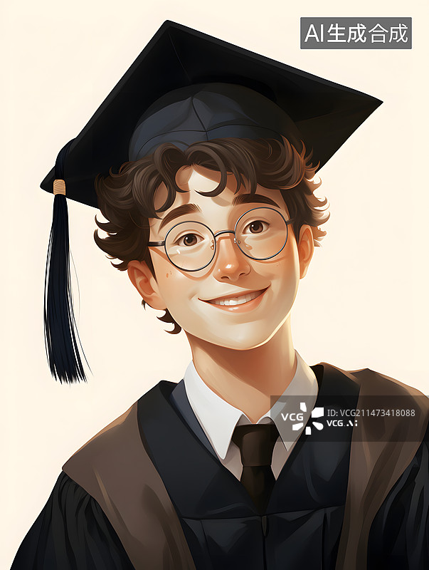 【AI数字艺术】白色背景下穿着毕业礼服微笑的男人的肖像图片素材