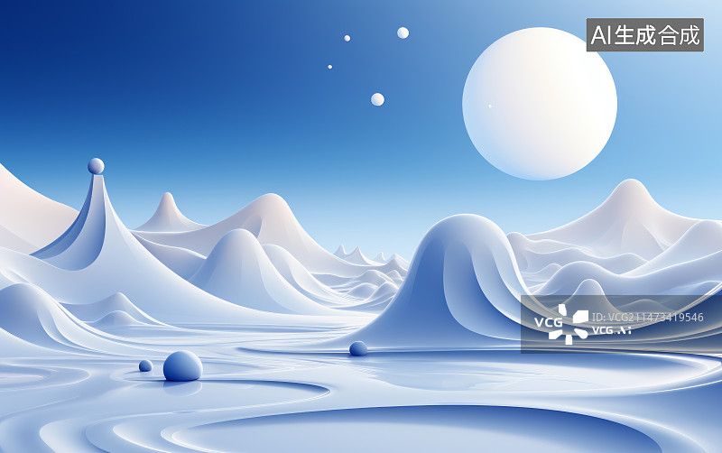 【AI数字艺术】3D效果的山地雪景艺术插画图片素材