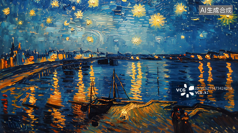 【AI数字艺术】夜晚下的大海抽象装饰油画图片素材