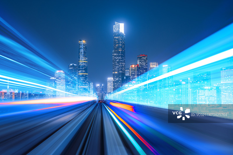 广州珠江新城金融区城市道路夜景图片素材