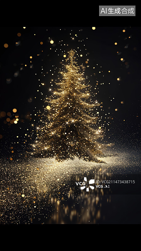 【AI数字艺术】夜空中照亮的树木的低角度视图图片素材