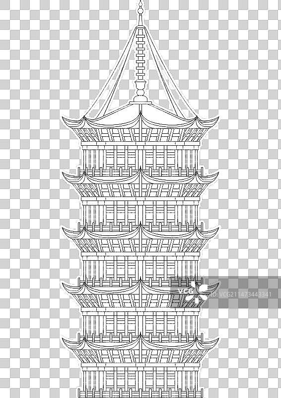 填色线稿，开元寺双塔，福建泉州市东西塔佛塔，镇国塔，仁寿塔图片素材