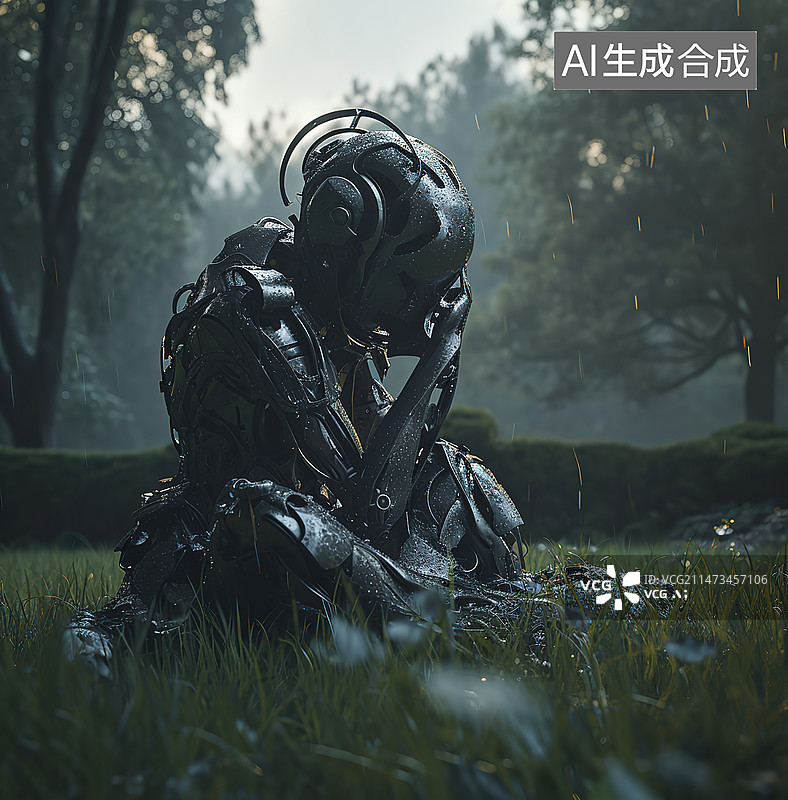 【AI数字艺术】草地上的雕像特写镜头图片素材