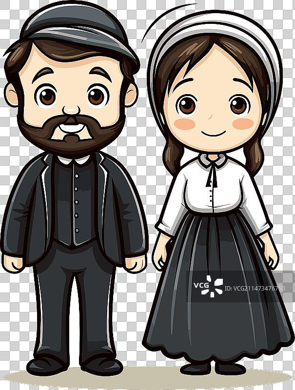 阿米什夫妇手绘漫画图片素材