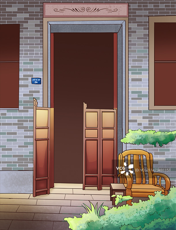 手绘风景画故居老房子图片素材