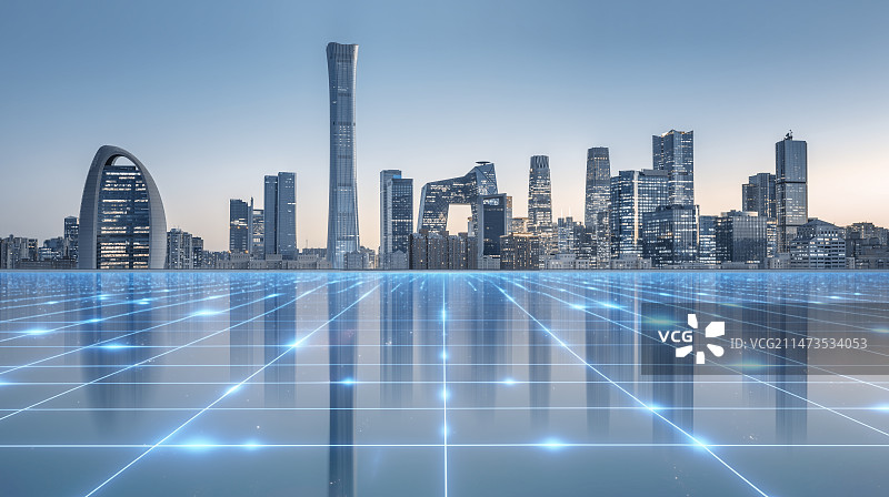北京国贸CBD，北京城市夜景，北京商业区，城市大数据互联网概念科技背景图图片素材