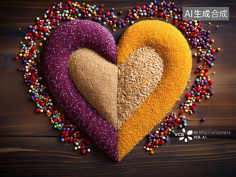 【AI数字艺术】各种粮食爱心拼盘图片素材