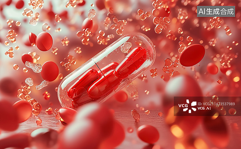 【AI数字艺术】动脉静脉内的活体体内的血液流动。科学和医学概念。血液中重要元素的转移以保护身体。3d插图图片素材