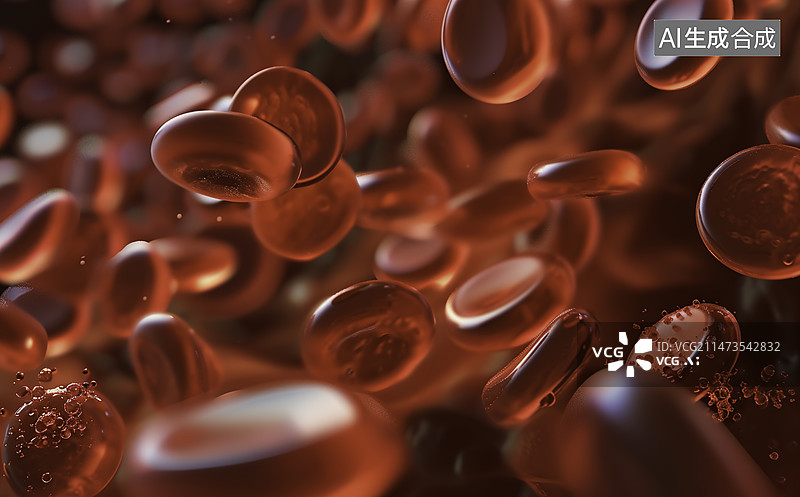 【AI数字艺术】动脉静脉内的活体体内的血液流动。科学和医学概念。血液中重要元素的转移以保护身体。图片素材