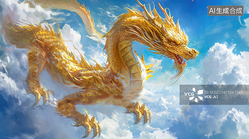 【AI数字艺术】金色祥云神龙寓意吉祥中国龙年图片素材