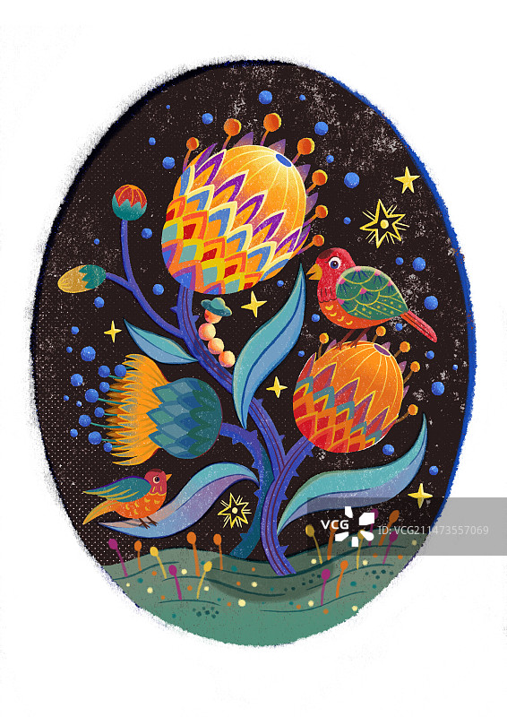 小鸟花朵虫星星肌理装饰插画图片素材