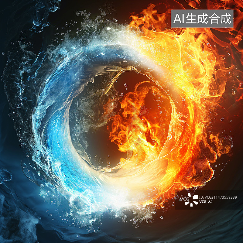 【AI数字艺术】冰与火组成的太极形状图片素材